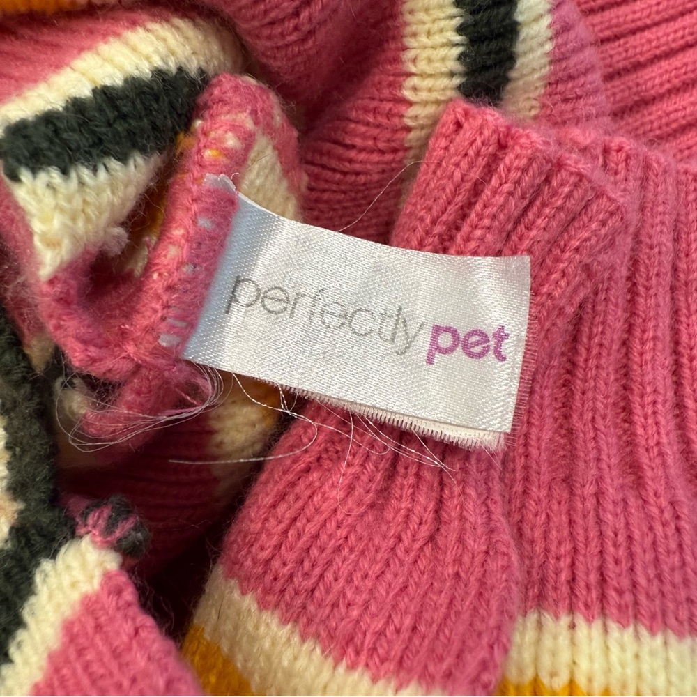 Perfectly Pet Pink Striped Knit Dog Sweater w/ Bow – Size L - Picture 2 of 5